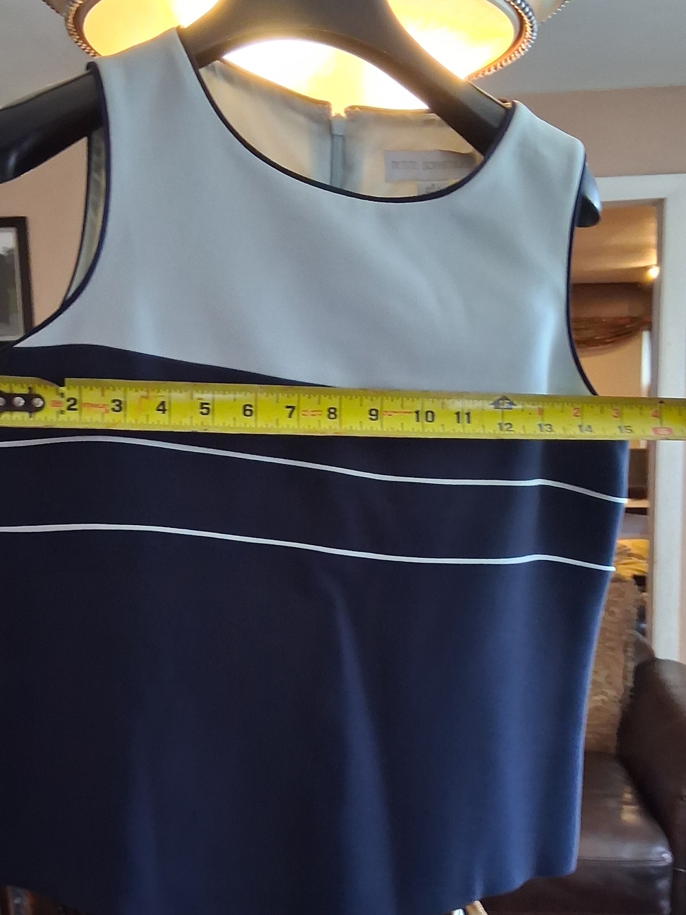 Petite Sophisticate Navy and Light Blue Sleeveless Colorblock Tank